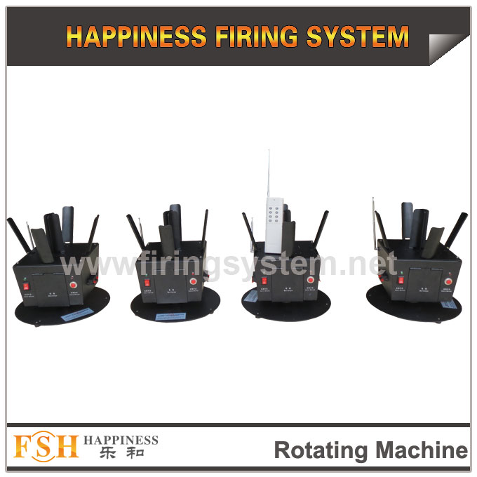 Rotating firing system for stage fireworks, one remote with 4 receivers,battery for power 
